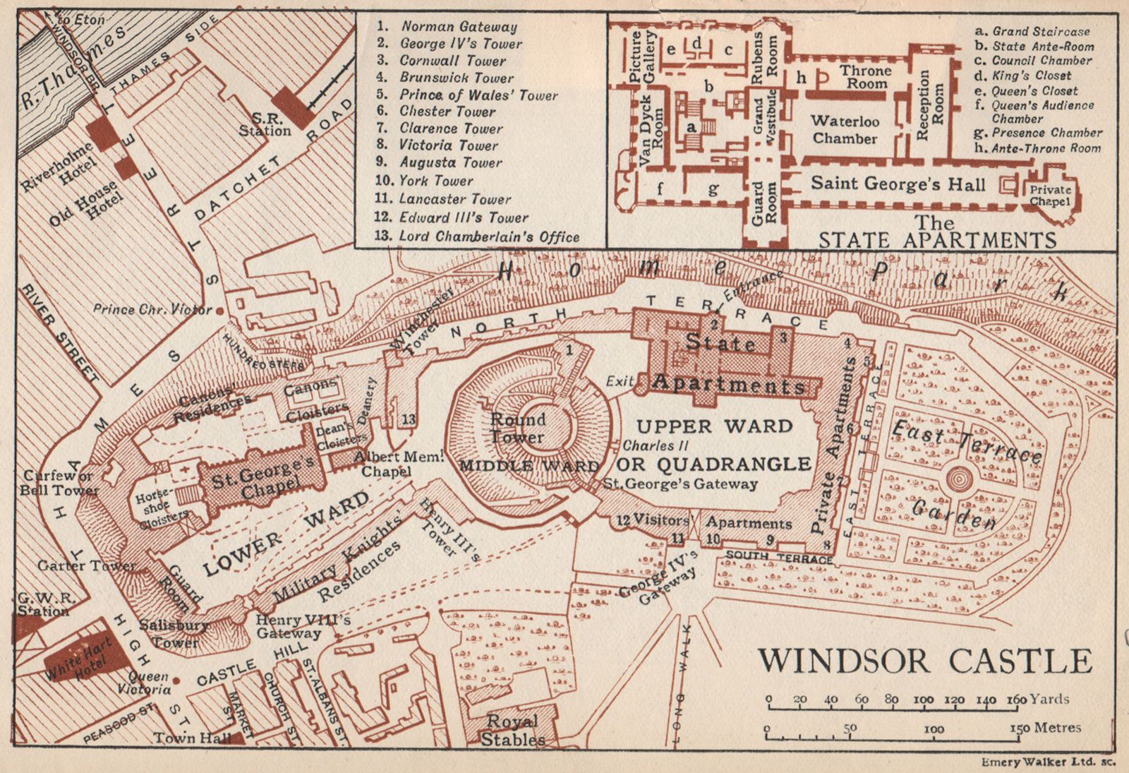 WINDSOR CASTLE. Vintage map plan. Berkshire 1935 old vintage chart